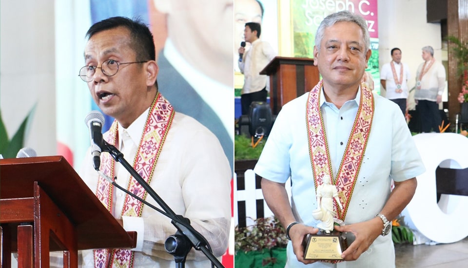 Dr. Arsenio M. Balisacan (left) and Dr. Gil C. Saguiguit, Jr., (right), both former SEARCA Directors, received the Outstanding Alumnus Award from the College of Economics and Management of the University of the Philippines Los Baños (UPLB).