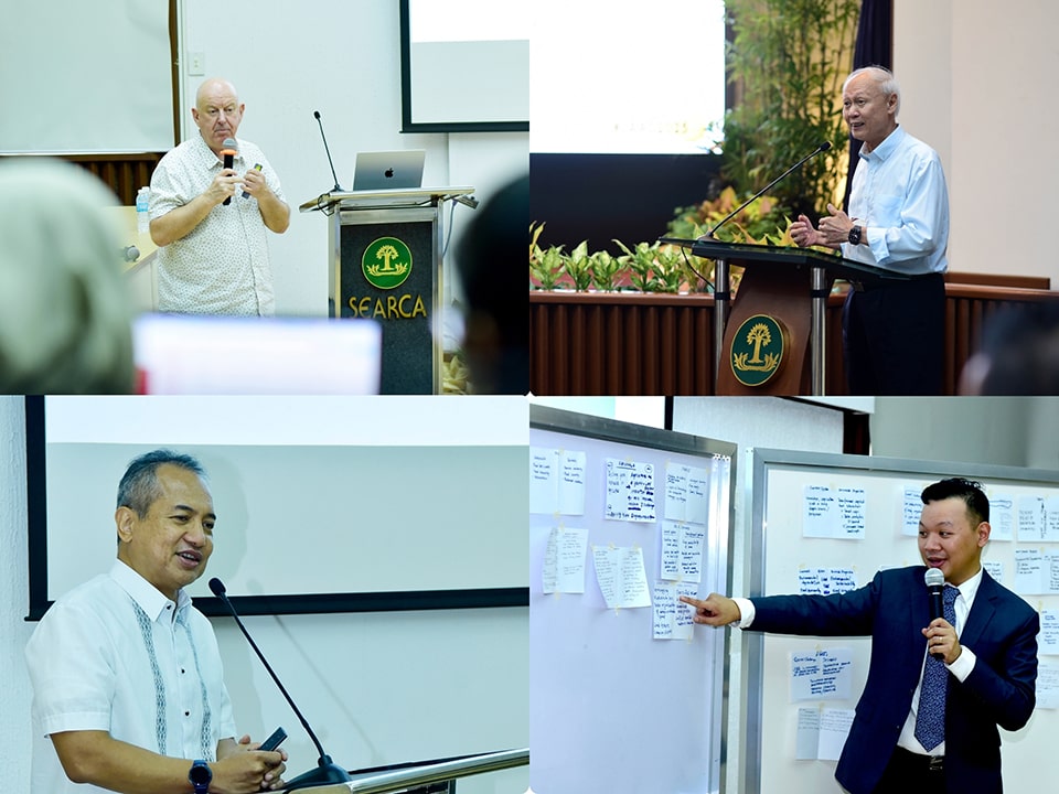 Thought leaders in the agri-food sector provided lectures and workshops for the 27 LAAD participants. (Clockwise from top left): Dr. Andrew Powell, Dr. Paul Teng, Dr. Jose Ma Luis Montesclaros, and Dr. Roehlano Briones.