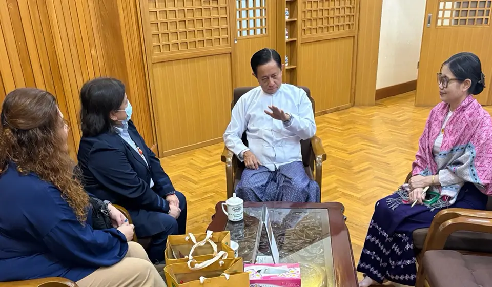 From left: Ms. Blessie Saez and, Dr. Maria Cristeta Cuaresma of SEARCA; H.E. Tin Htut, Deputy Minister, MOALI; and Dr. Amy Soe, Deputy Director General, Department of Planning, MOALI and SEARCA Graduate Scholarship Alumna