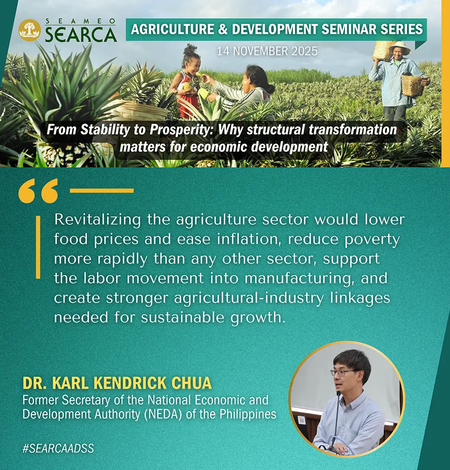 Former PH economic chief urges to fix agriculture to drive structural transformation at a SEARCA seminar