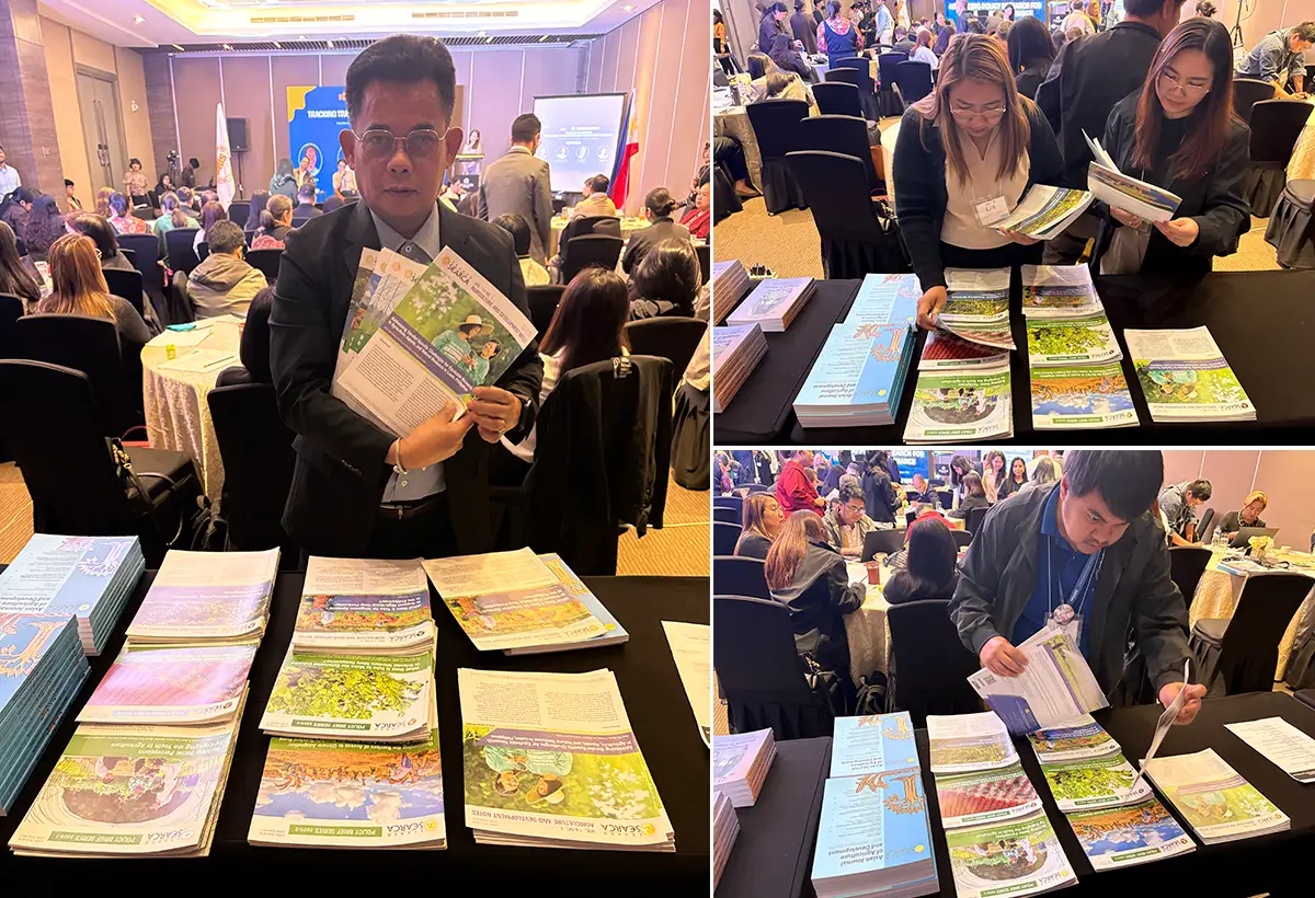 SEARCA’s print knowledge products, including the Asian Journal of Agriculture and Development (AJAD), policy briefs, and Agriculture and Development Notes, were showcased during the event and made available to participants at no cost.