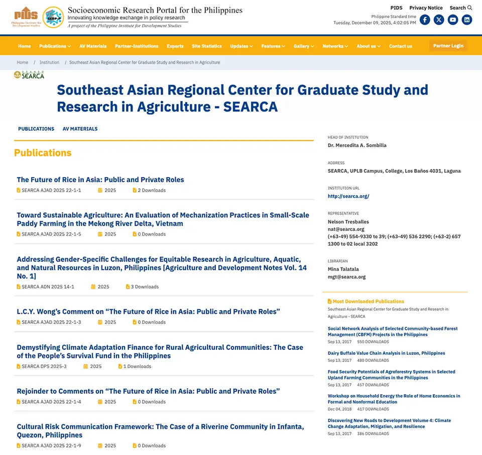 SERP-P featuring SEARCA's research outputs and other knowledge products  on agriculture and development
