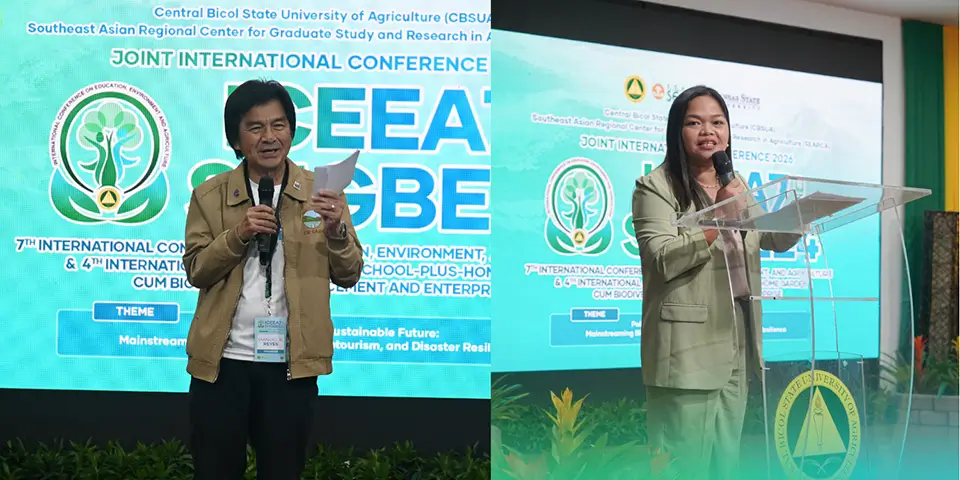 Dr. Manuel Reyes (left),SEARCA Senior Fellow  and K-State Adjunct Professor , and Dr. Mae Lustre, CBSUA Research Services Division Director, deliver their closing messages.