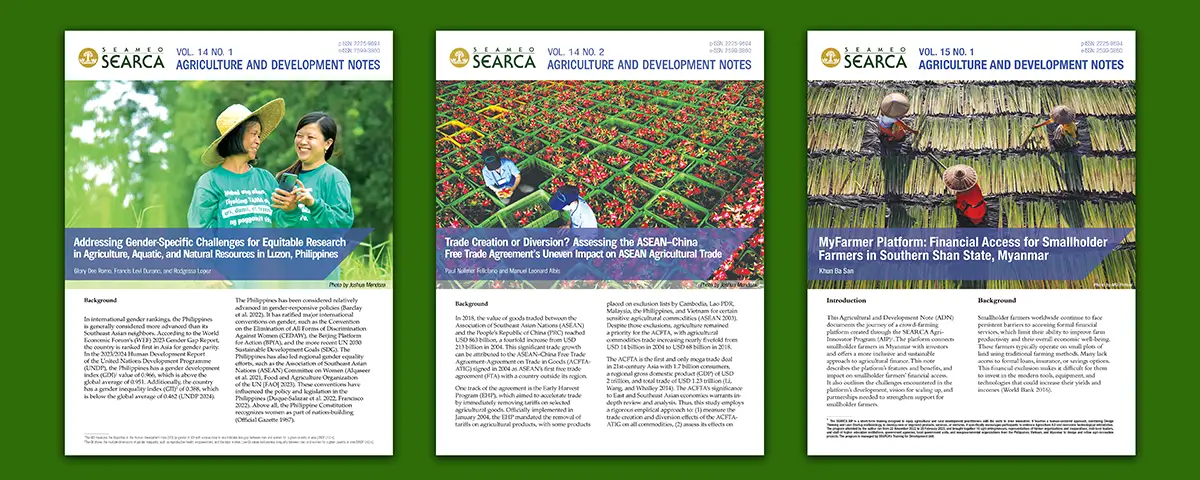 SEARCA Agriculture and Development Notes target gender gaps, trade disparity, and digital finance