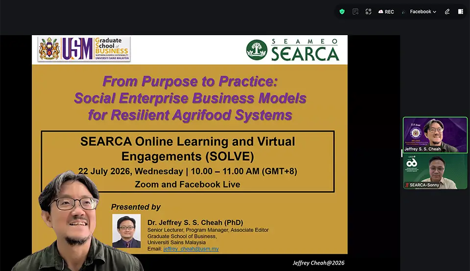 Social enterprises drive resilient and inclusive agrifood systems, expert says at SEARCA SOLVE webinar