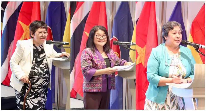Workshop opening ceremonies. (From left) Dir. Basug delivers opening remarks; Dr. Uy presents the welcome message; Dr. Sombilla outlines the LULUCF project.