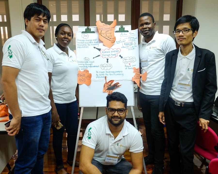 (L-R) Mr. Khwanchai Srisuwan, Ms. Gladys Cherop, Mr. Arvind Kumar Baswal, Mr. Ulrich Djido, and Mr. Aung Than Oo for their business pitch on edible insects