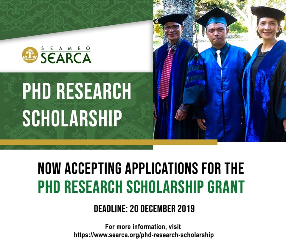 SEARCA PhD Research Scholarship applications - Deadline of submission of applications is on 20 December 2019