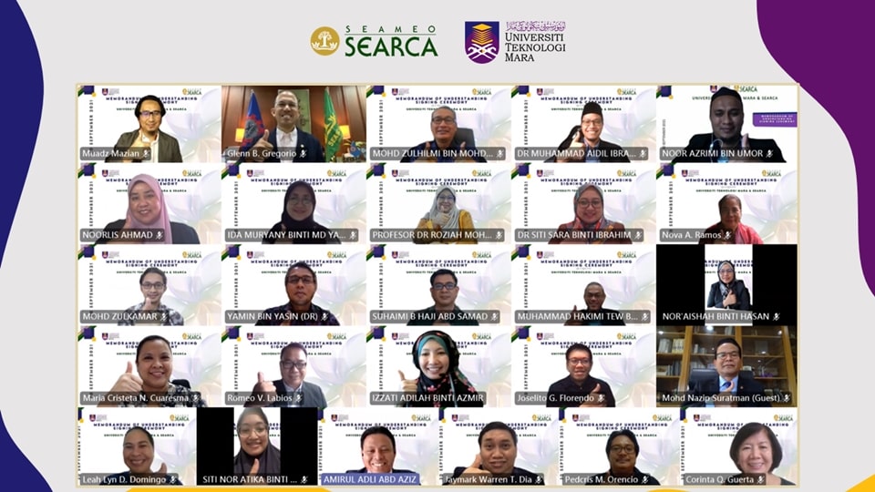 UiTM and SEARCA officials and support staff who attended the virtual ceremonial signing of the memorandum of understanding.