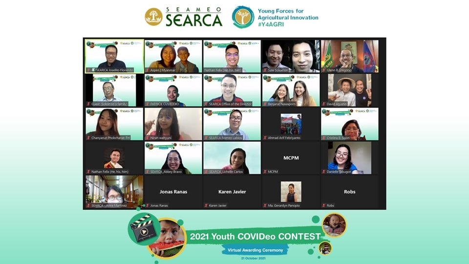 The 2021 Youth COVIDeo contest finalists with the SEARCA staff during the Virtual Awarding Ceremony.