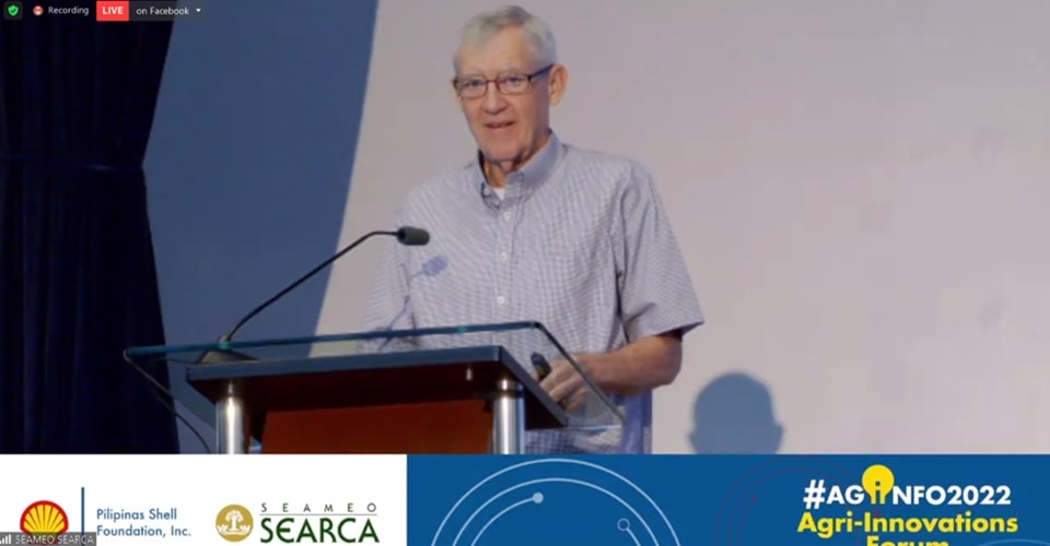 Dr. Howarth Bouis, SEARCA Senior Fellow and World Food Prize Laureate and Emeritus Fellow of the International Food Policy Research Institute (IFPRI), delivers his keynote message on the need to link agriculture and human nutrition.