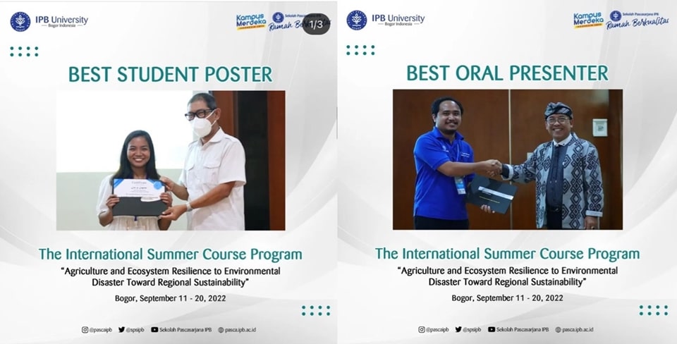Engr. Lea S. Caguiat was awarded Best Student Poster while Mr. Jairus Jesse M. Tubal won second place as Best Oral Presenter. Photos by: IPB University