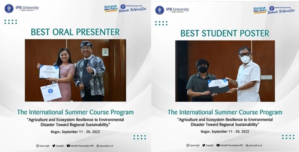 Ms. Liezl B. Grefalda was awarded third place for Best Oral Presenter and Ms. Rhiz C. Manarpaac also won third place for the Best Student Poster. Photos by: IPB University