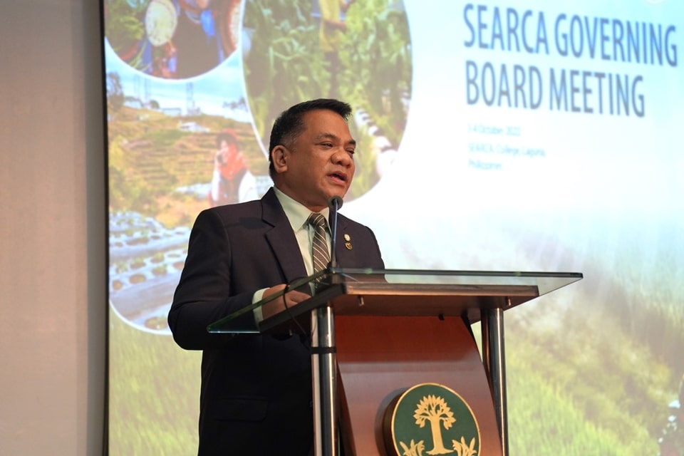 Dr. Jose V. Camacho, Jr., Chancellor, University of the Philippines Los Baños (UPLB), and Chair of the 70th SEARCA GBM, reinforces the need for partnerships and linkages in elevating agricultural and rural development.