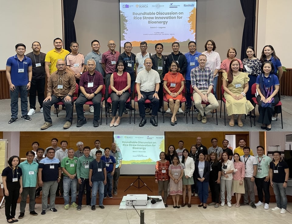 Participants and facilitators during the Roundtable discussion held in SEARCA Headquarters, Laguna last 12 April 2023 (top) and PhilSCAT, Nueva Ecija 13 April 2023 (bottom)