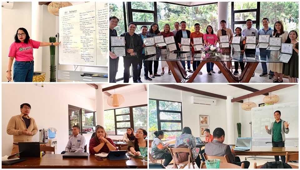 Participants engage in a knowledge-sharing workshop with Dr. Nova Ramos (top left) and Mr. Sonny Pasiona (bottom right), both from SEARCA’s Training for Development Unit that led the Center’s co-hosting of the IETM.