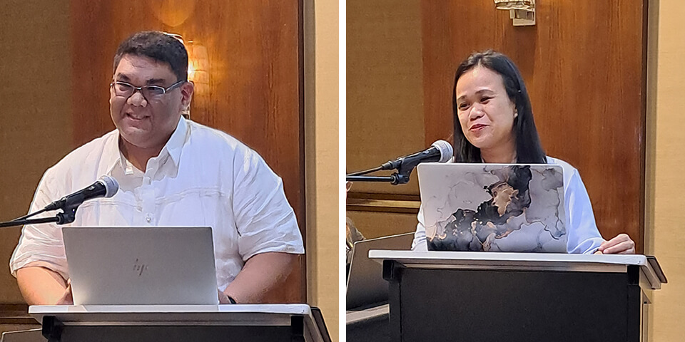 (from left) Mr. Jerome Cayton Barradas from SEARCA-RTLD and Asst. Professor Reianne Quilloy from UPLB-CDC lead the discussions on the AFNR Knowledge Platform and Community of Practice, respectively.