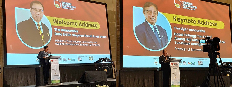 (L): Dato Sri Dr. Stephen Rundi Anak Utom, Minister of Food Industry, Commodity and Regional Development Sarawak (M-FICORD); (R): Sarawak Deputy Premier Datuk Amar Douglas Uggah Embas