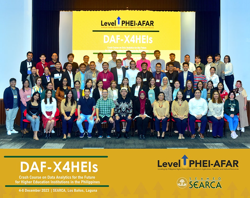 SEARCA officials, staff, and delegates of the DAF-X4HEIs course during the opening ceremony on 4 December 2023.