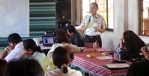 Dr. Candido Cabrido, Climate Change Adaptation and Team Leader orients the LGU stakeholders of Baganga, Boston and Cateel of Davao Oriental on the project.