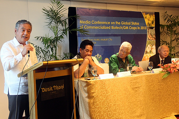 SEARCA Director Dr. Gil C. Saguiguit, Jr. reiterates the need for biotech education during the media conference.
