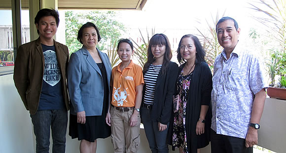 (From left to right) Mr. Mark Vincent P. Aranas, KM Assistant from SEARCA; Dr. Mariliza V. Ticsay, Head of SEARCA’s Knowledge Resources Unit; Ms. Donna Lyne Sanidad, Information Technology Officer of CCC; Ms. Frances Mara Mendoza, PR and Communications Advisor of GIZ; Dr. Maria Celeste H. Cadiz, Program Head of SEARCA’s Knowledge Management Department; and Dr. Lorenzo F. Templonuevo, GIZ Consultant for the Support to the Climate Change Commission Project. 
