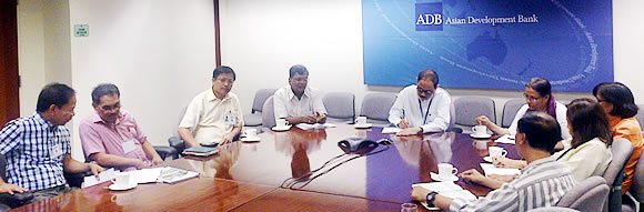 Dr. Ancha Srinivasan (4th from left), ADB Principal Climate Change Specialist with the team of consultants led by its Team Leader Dr. Candido A. Cabrido, Jr (5th from left) during the courtesy call at ADB. This is for the TA on Climate Resilience and Green Growth in Watersheds funded by the Japan Fund for Poverty Reduction through ADB. 