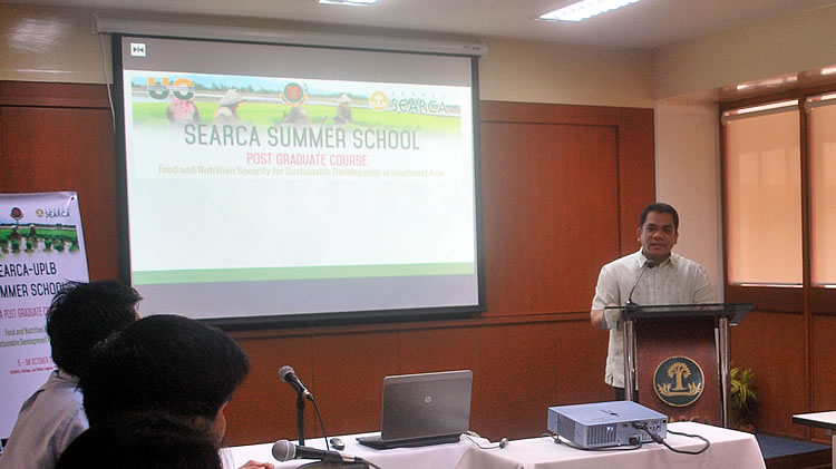 Dr. Jose V. Camacho, Jr., UPLB Graduate School Dean and UC Coordinator speaks before the participants of the Summer School maiden offering in October 2014.