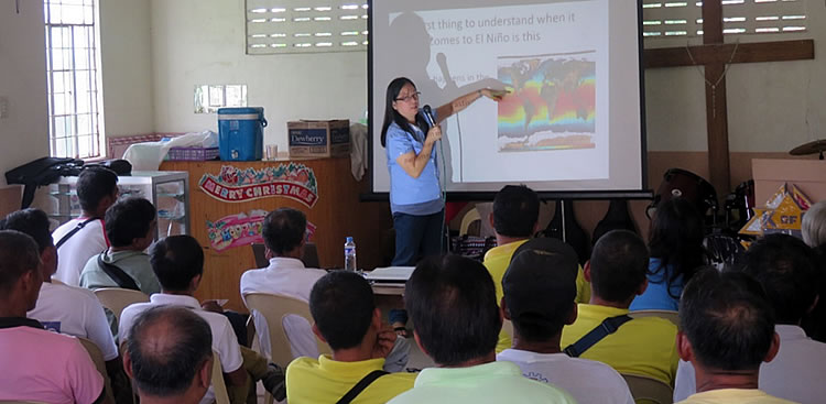 Engr. Marisa J. Sobremisana gives a lecture on Climate Change Adaptation: What to Expect to and How to Cope with the El Niňo Phenomenon to the farmers of the Municipality of Victoria