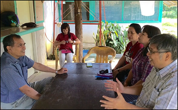 Prof. Rolando T. Bello, SEARCA Adjunct Fellow and Project Overall  Coordinator, hold exploratory talks with Camarines Norte State College  Research and Extension officers and local farmer-leader in Basud, Camarines  Norte.