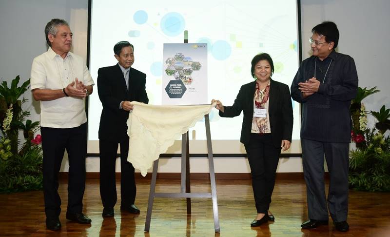 The ARD book editors---Dr. Gil C. Saguiguit, Jr., Dr. Doris Capistrano, and Dr. Cielito F. Habito, together with Dr. Tin Htut, Permanent Secretary of Myanmar's MoALI, unveil the Farms, Food, and Futures: Toward Inclusive and Sustainable Agricultural and Rural Development in Southeast Asia book