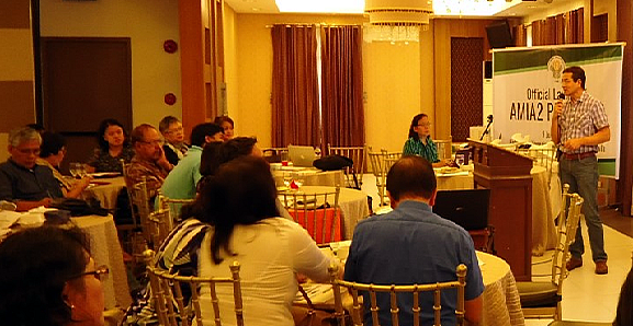 Dr. Rex Victor Cruz, Team Leader cum Disaster Assessment Specialist, during his presentation at the AMIA 1 Summative Event, 9 June 2016, Torre Venezia Suites, Quezon City