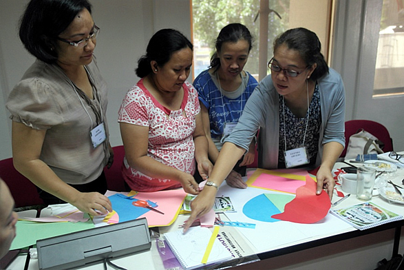 Teachers plan the design of their garden.