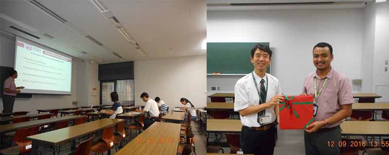 L-R: Dr. Daljit (2016 UC grantee for Visiting Professor Program for Teaching Purposes) during his lecture at Tokyo NODAI; with Prof. Dr Iwao Uehara who serves as Dr. Daljit’s supervisor at Tokyo NODAI.