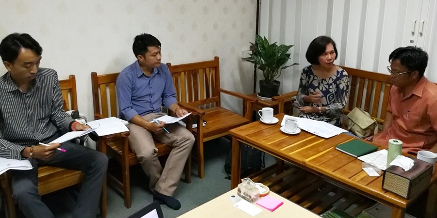 Ms. Carmen Nyhria Rogel discussing SEARCA-ASRF and the preparations for the pilot testing of the ASRF Project Development Toolkit and validation of Gap Analysis on Social Forestry to Dr. Oupakone Alounsavath and staff