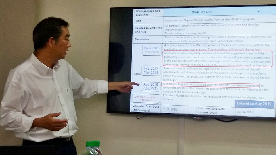 Project Coordinator from KU, Dr. Poon Kasemsap presents the project plan to the group.