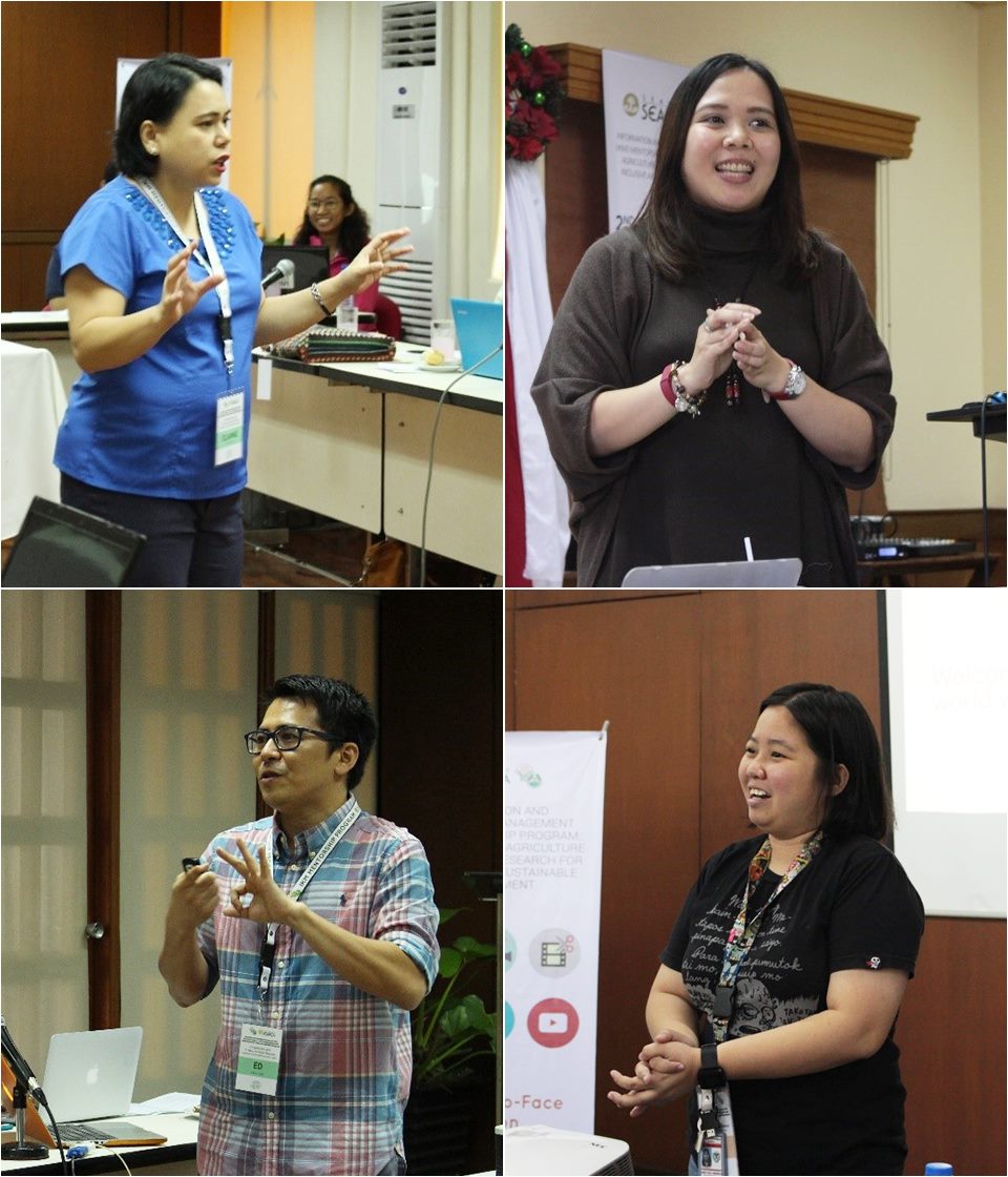 Clockwise from top left: Assistant Professor Elaine DC. Llarena, Project Leader, together with Assistant Professor Pamela Joyce M. Eleazar, Mentor on Online and Publication Writing and Production, Ms. Rikki Lee B. Mendiola, Online Learning Specialist, and Assistant Professor Edmund G. Centeno (lower left), Mentor on Photography and Audio-visual Writing and Production, served as the mentors of the Batch 1 learner-participants from September 2017 to August 2018.