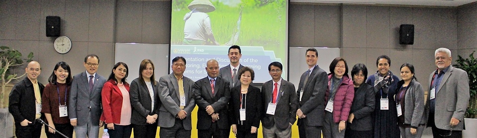 SEARCA, IFAD SAAS Project Management Office and project partners, sub-regional networks, and technical institutions in Asia and the Pacific during the presentation and discussion of the Monitoring, Evaluation, and Learning Systems (MEALS) Workshop for the project titled 'Supporting Smallholder Farmers in Asia and Pacific Islands Region through Strengthened Agricultural Advisory Services' held on 22 October 2018 at the Rural Development Administration in Jeonju, South Korea.